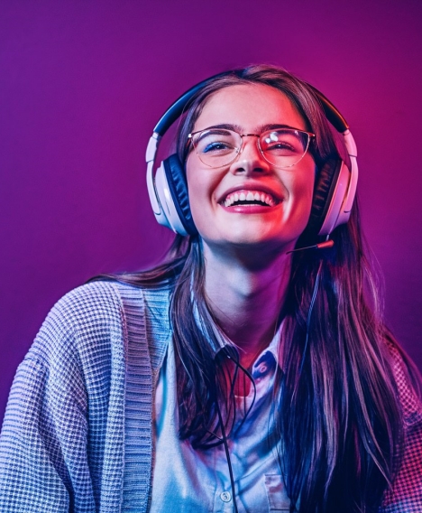 Happy person listening to music